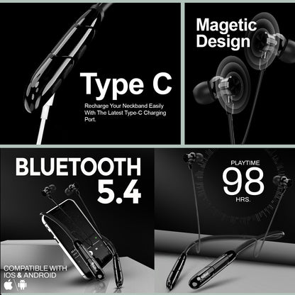 Neckband | 98H Playtime Bluetooth Neckband with Deep Bass & Magnetic Design – Soroo SR-INECK53