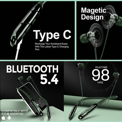 Neckband | 98H Playtime Bluetooth Neckband with Deep Bass & Magnetic Design – Soroo SR-INECK53