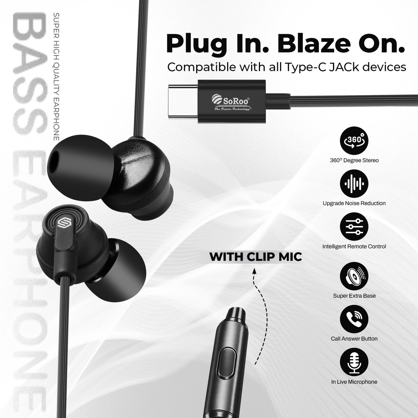 Wired Earphone High Bass Type C Magnetic Mic Soroo I-Tune 1