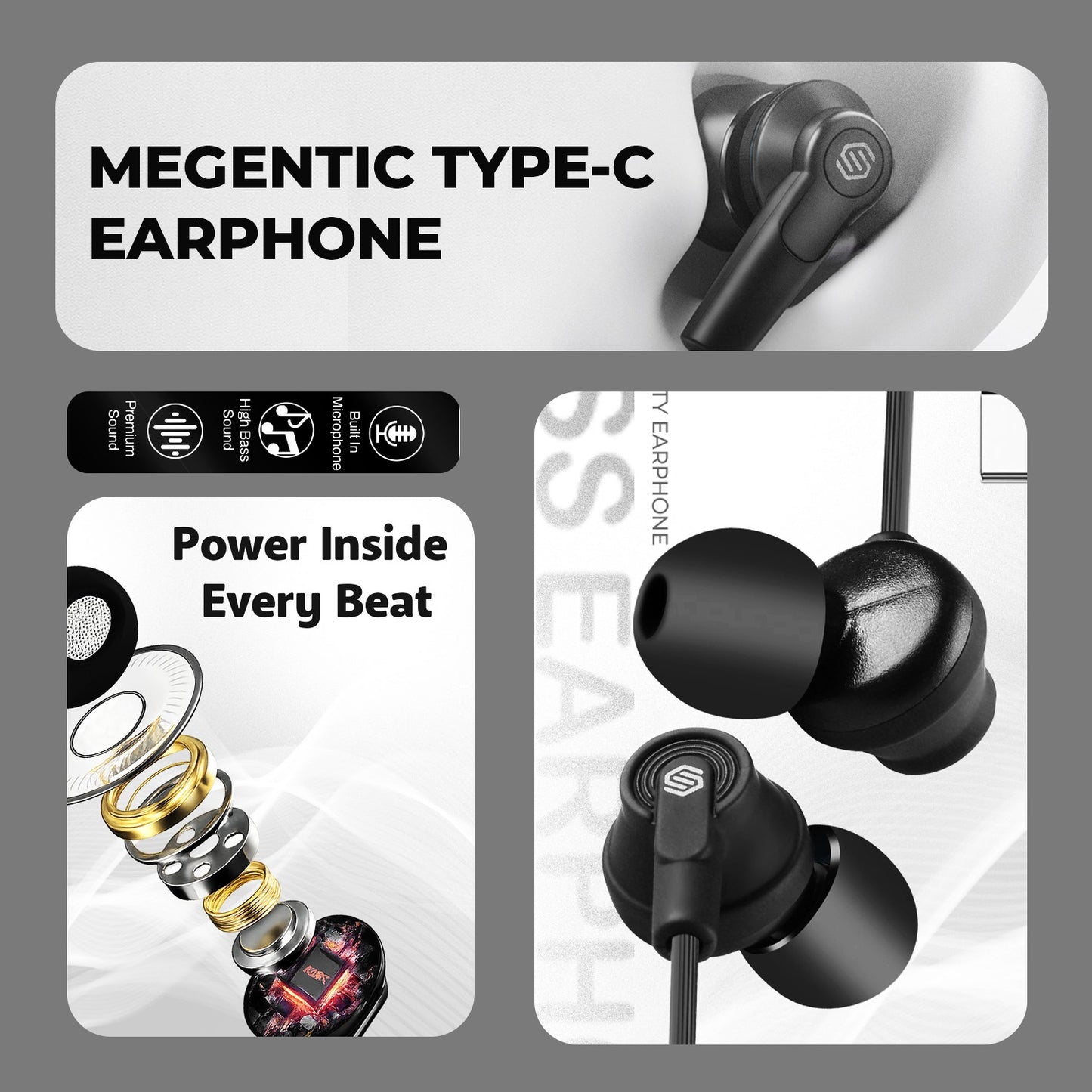 Wired Earphone High Bass Type C Magnetic Mic Soroo I-Tune 1
