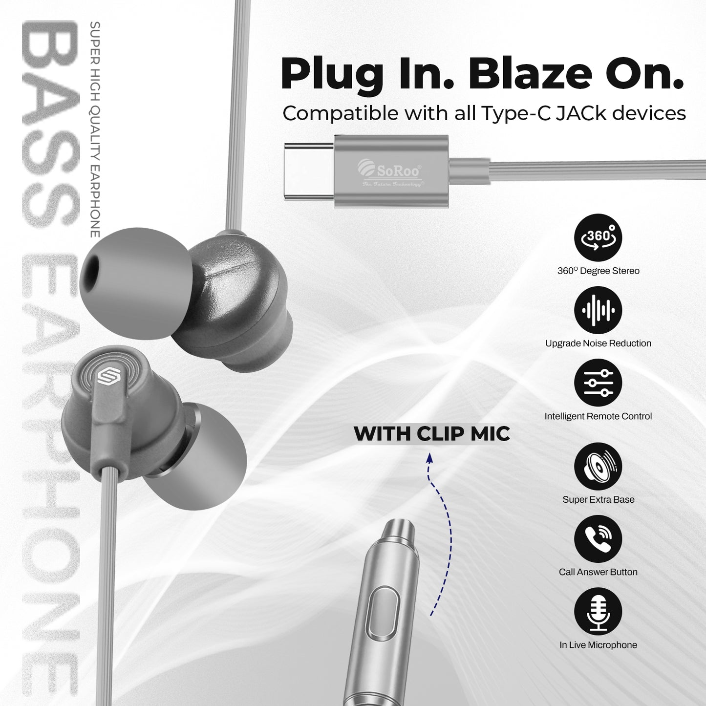 Wired Earphone High Bass Type C Magnetic Mic Soroo I-Tune 1