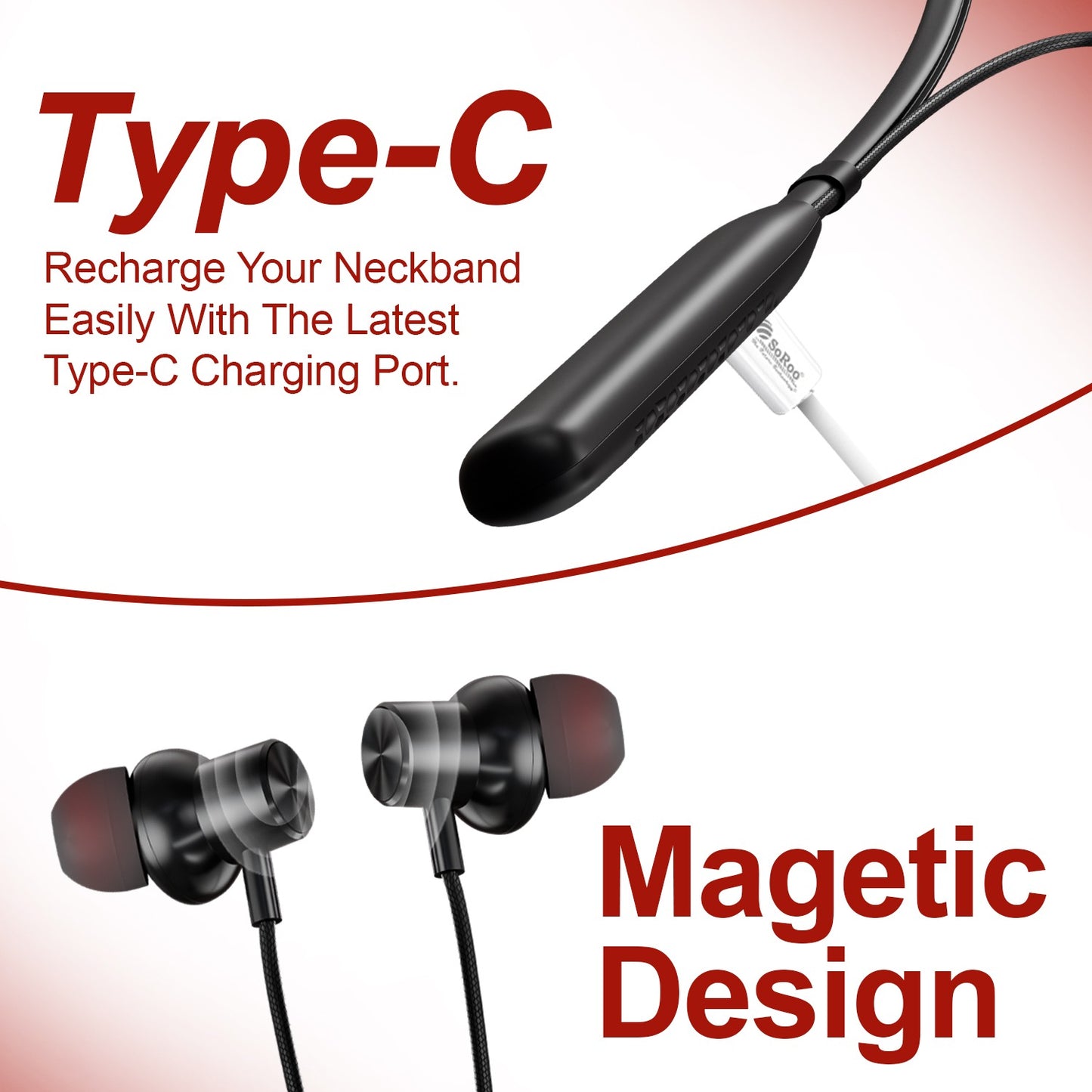 Wireless Neckband 44H Playtime Type-C Fast Charging Magnetic Design Soroo i Neck 85
