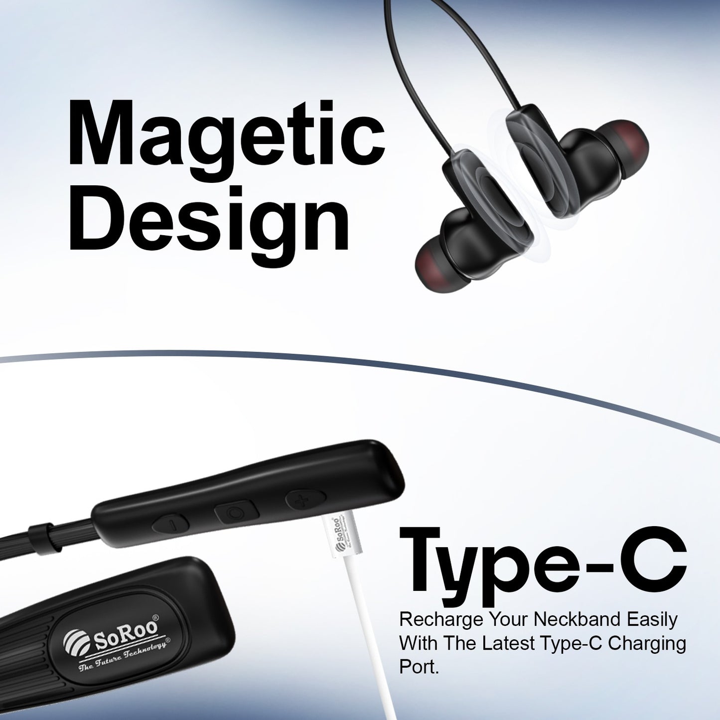 Wireless Neckband Deep Bass HD Sound Type-C Charging Magnetic Design Soroo i Neck 87