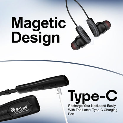 Wireless Neckband Deep Bass HD Sound Type-C Charging Magnetic Design Soroo i Neck 87