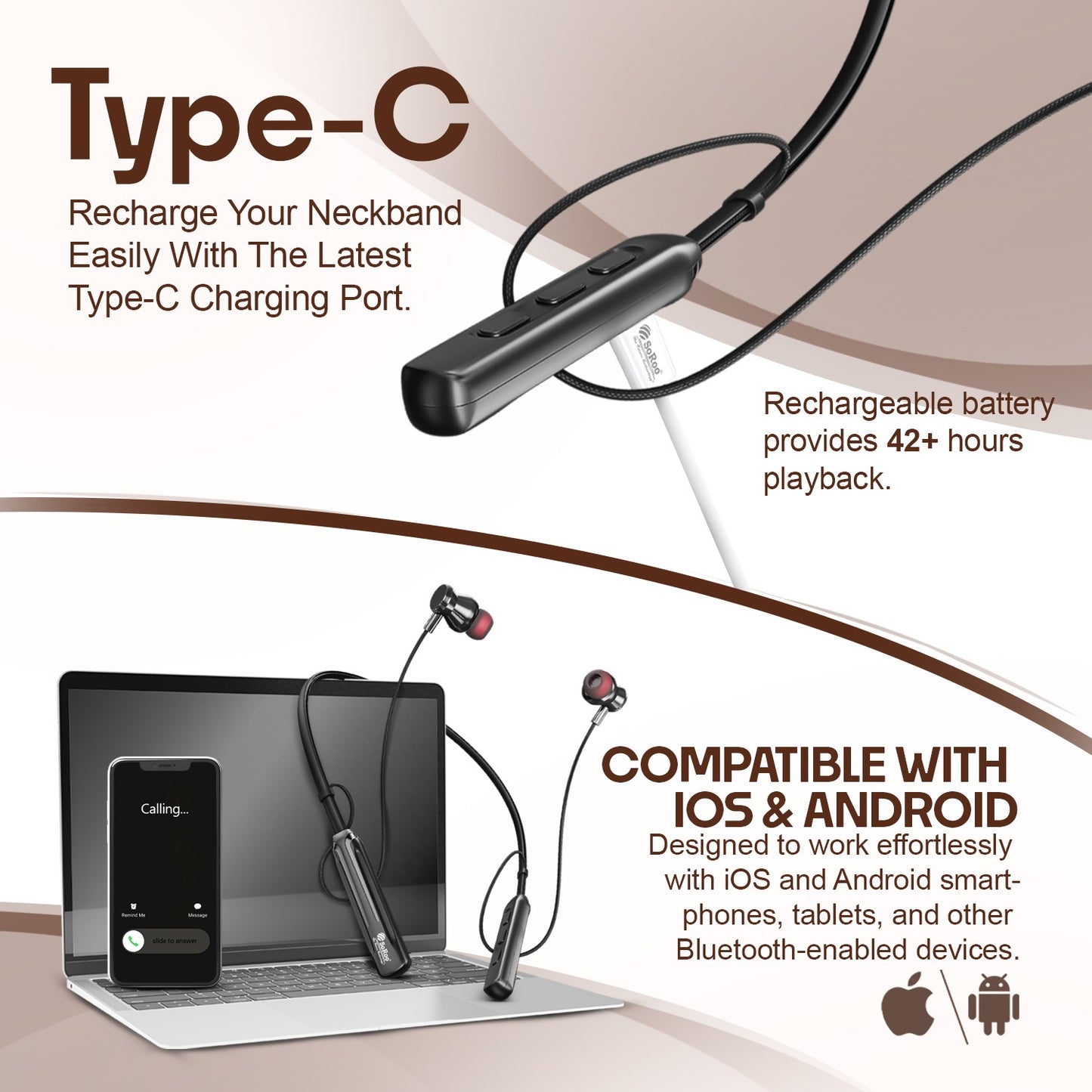 Wireless Neckband Bluetooth 5.4 Deep Bass 42H Playtime Magnetic Design Soroo i Neck 90