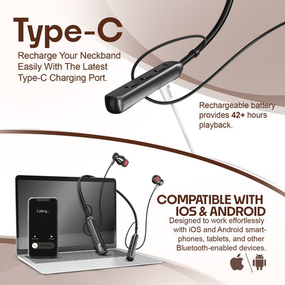 Wireless Neckband Bluetooth 5.4 Deep Bass 42H Playtime Magnetic Design Soroo i Neck 90