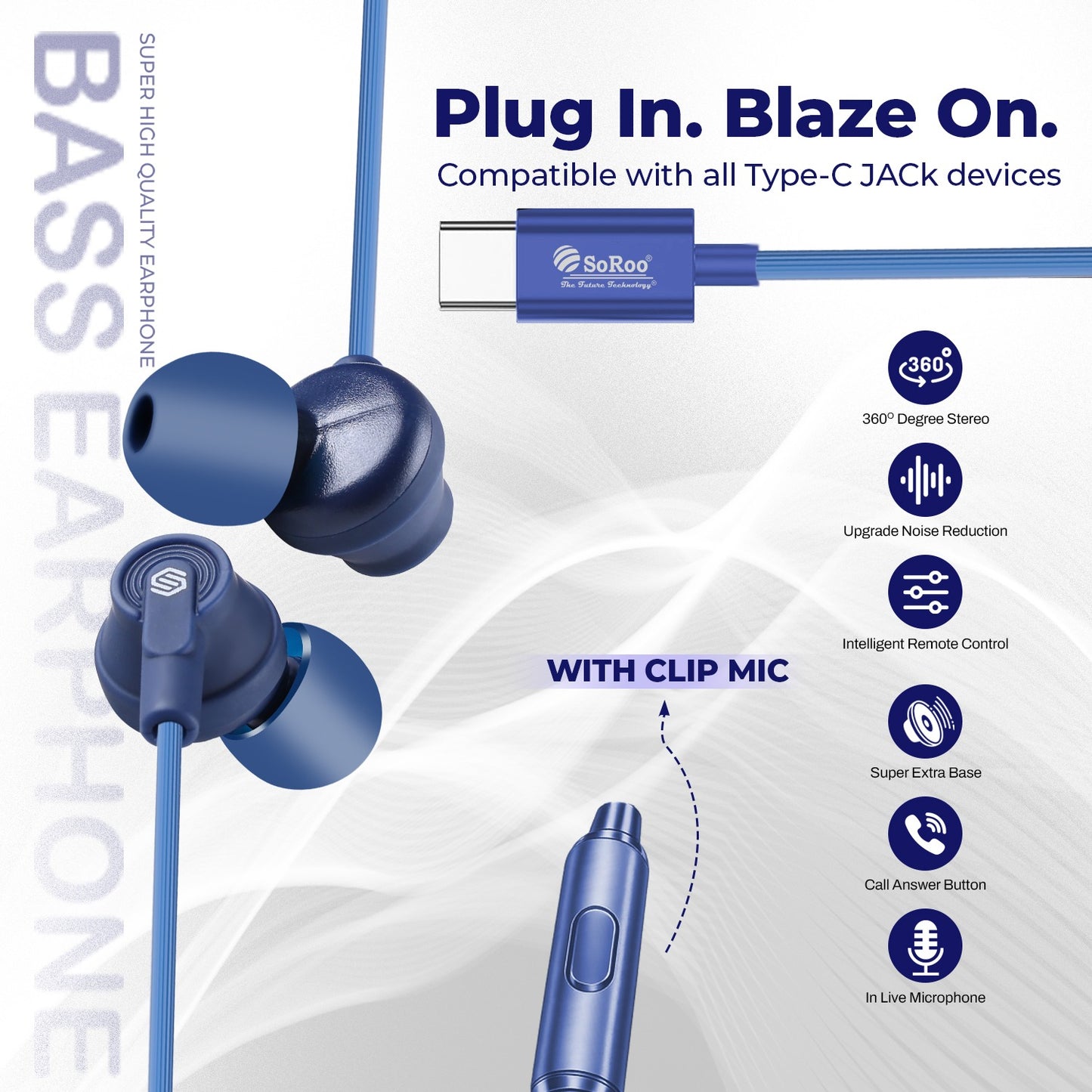 Wired Earphone High Bass Type C Magnetic Mic Soroo I-Tune 1