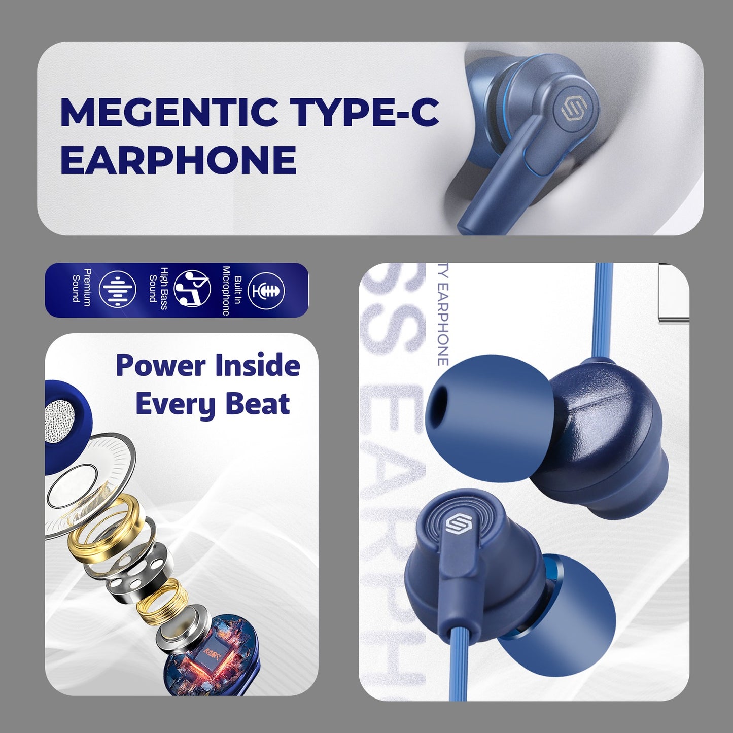 Wired Earphone High Bass Type C Magnetic Mic Soroo I-Tune 1