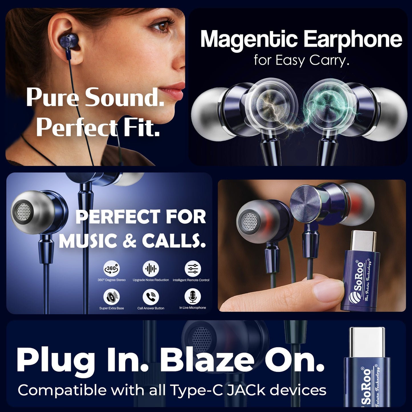 Wired Earphone High Bass Type C Magnetic Mic Soroo i Tune 2