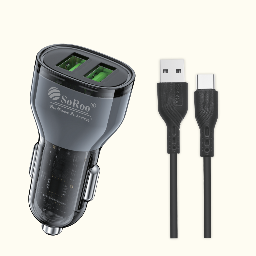 Soroo Car Charger 3.6A Output (Black, With USB Cable) Series-17