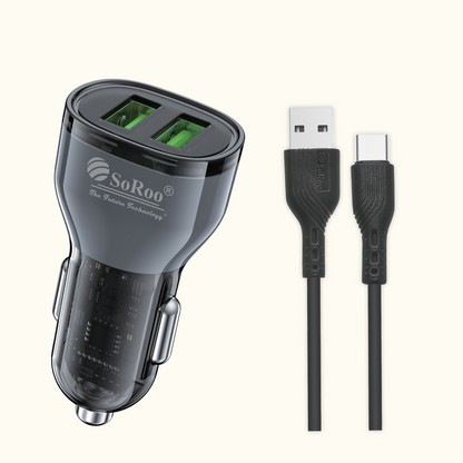 Soroo Car Charger 3.6A Output (Black, With USB Cable) Series-17