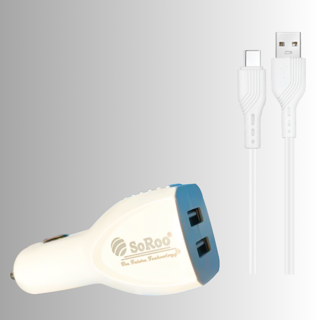 Soroo Car Charger 3.4A Output (White, With USB Cable) Series-4