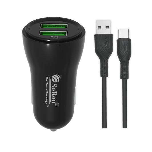 Soroo Car Charger 18W Output (Black, With USB Cable) Series-1