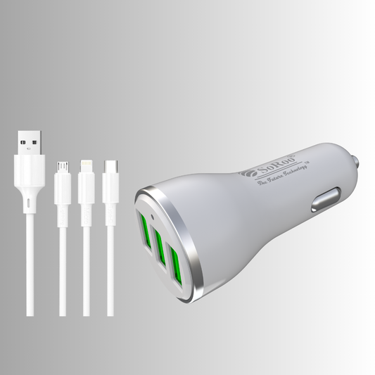 Soroo Car Charger 22W Output (White, With USB Cable) Series-3