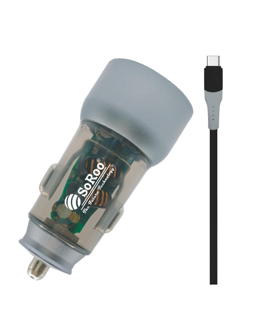 Soroo Car Charger 66W Output (Black, With USB Cable) Series-18