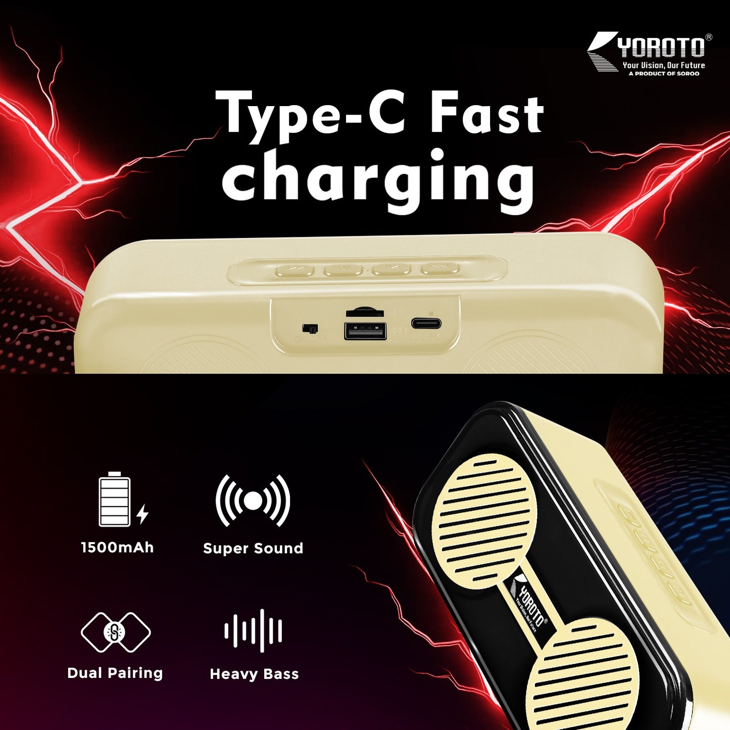 Wireless Bluetooth Speaker 15W with Retro Design & Memory Card Support – Multicolor Cluxe YO-440 BTL