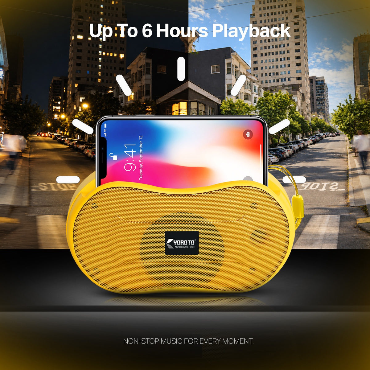10W Wireless Bluetooth Portable Speaker | Up to 3 Hours Playback, YOROTO Signature Sound & TWS | Yoroto YO-389 – Yellow/Sky Blue/Orange/Grey/Black