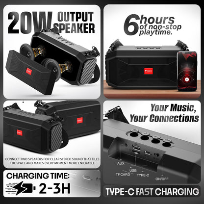 Portable Bluetooth Speaker 20W Deep Bass TWS Wireless Speaker Fast Charging YOROTO Beat Box-2