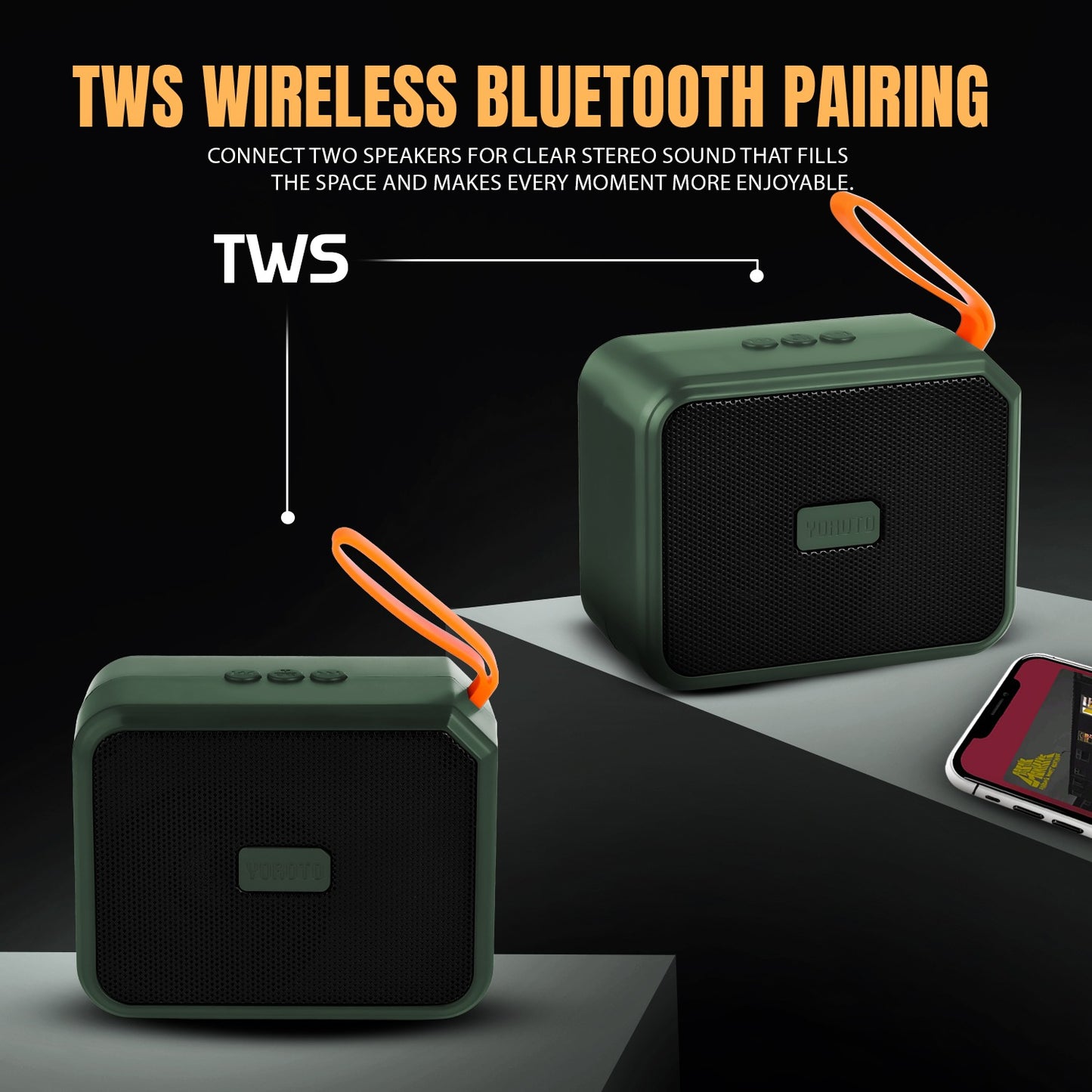 Wireless Bluetooth Speaker 8W 6H Playback TWS Pairing All-In-One Connectivity YOROTO YO-353