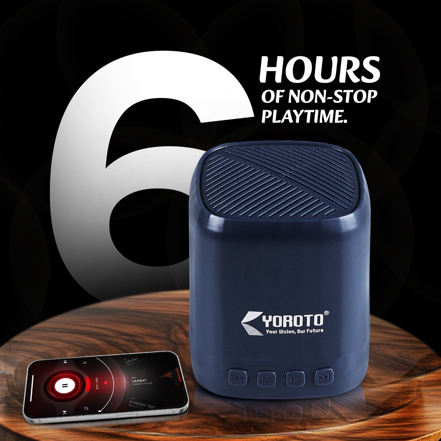 Wireless Bluetooth Speaker 8W Thunder Bass 6H Playtime Black YOROTO YO-366 BTL