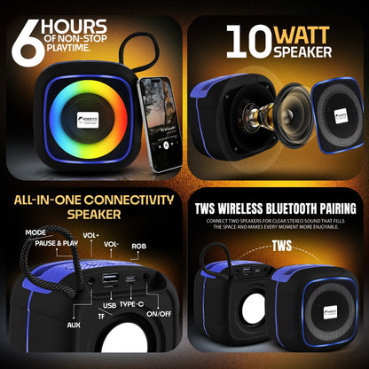 Wireless Speaker 10W RGB Thunder Bass TWS Bluetooth Speaker YO-375-BTL Black Red YOROTO