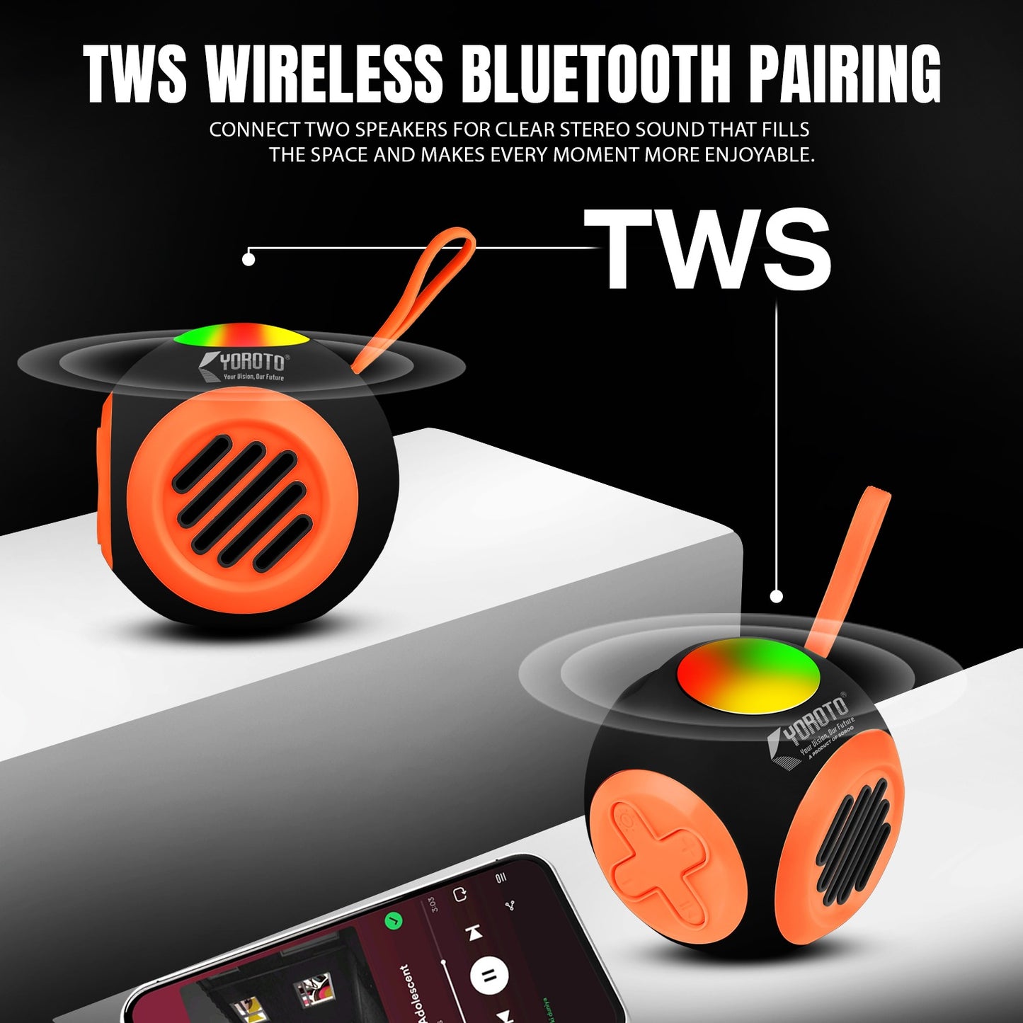 Wireless Bluetooth Speaker 12W 6H Playtime TWS Pairing All-In-One Connectivity YOROTO YO-390