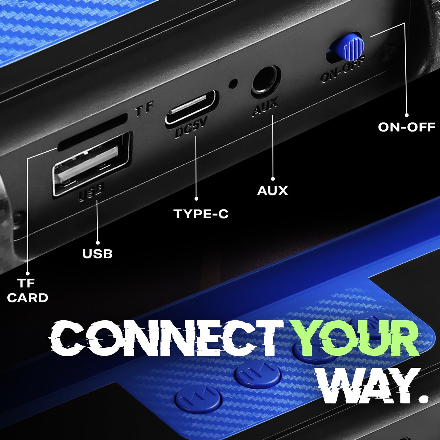 Wireless Bluetooth Soundbar 20W RGB Light Punchy Bass Speaker Blue Black YOROTO YO-413BTL