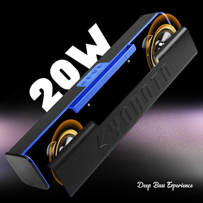 Wireless Bluetooth Soundbar 20W RGB Light Punchy Bass Speaker Blue Black YOROTO YO-413BTL