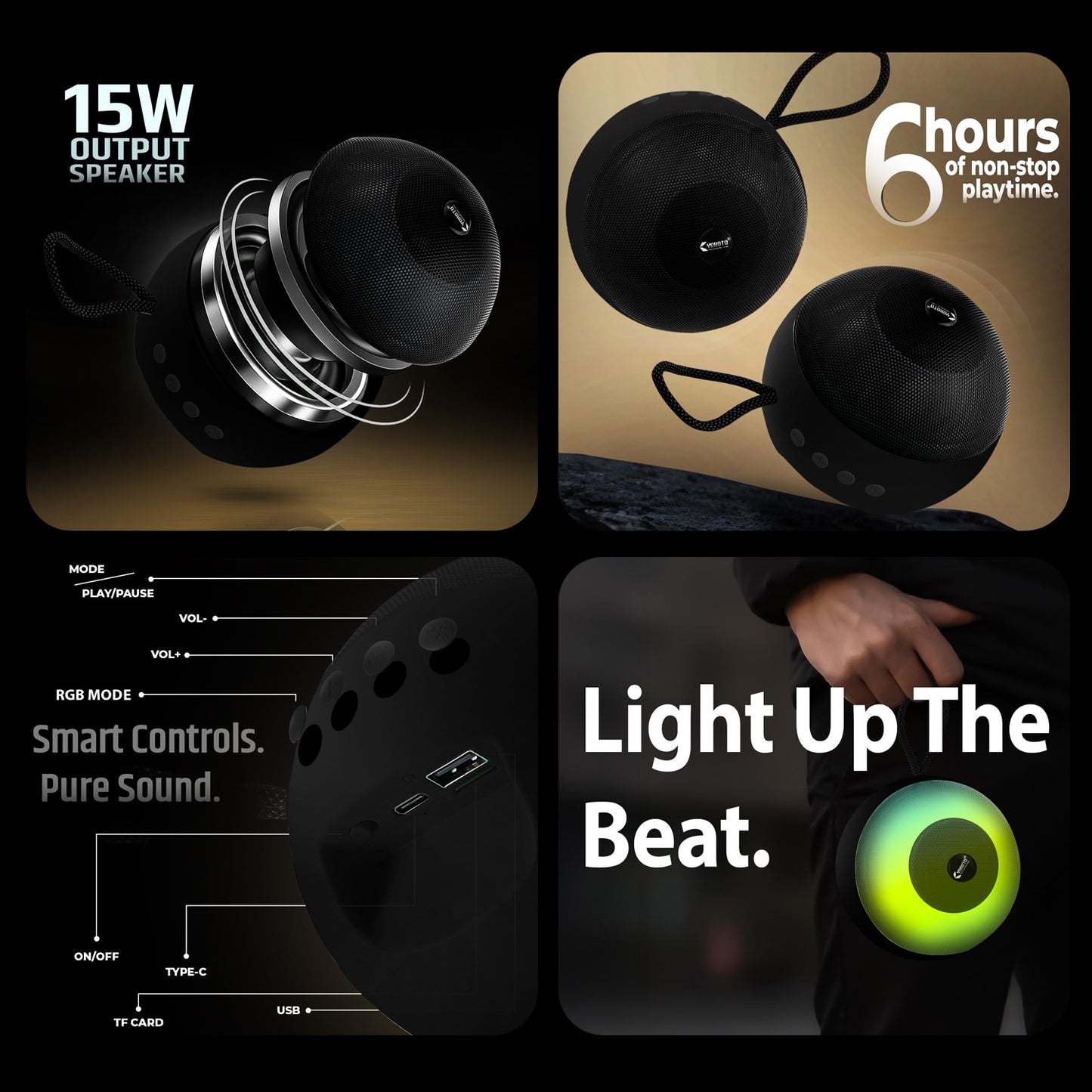 Wireless Bluetooth Speaker 15W RGB Mode Smart Control Pure Sound YOROTO YO-431-BTL