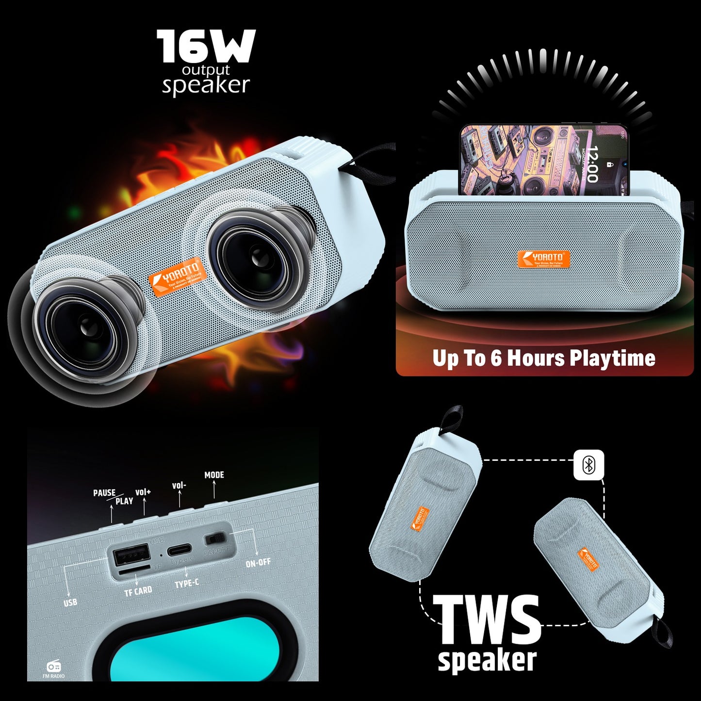 Wireless Party Speaker 16W – Thunder Sound & High Bass YOROTO YO-441-BTL