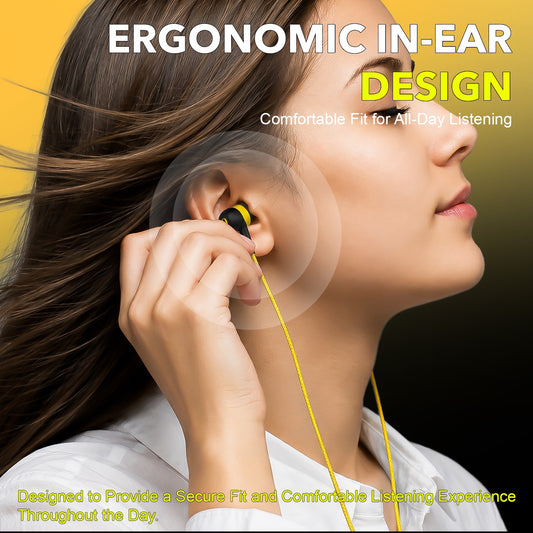 Wired Earphones with Mic | YOROTO YO-A22 13mm Dynamic Driver AUX Earphones – Yellow