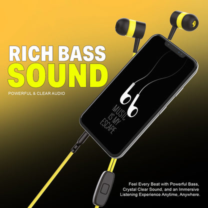 Wired Earphones with Mic | YOROTO YO-A22 13mm Dynamic Driver AUX Earphones – Yellow