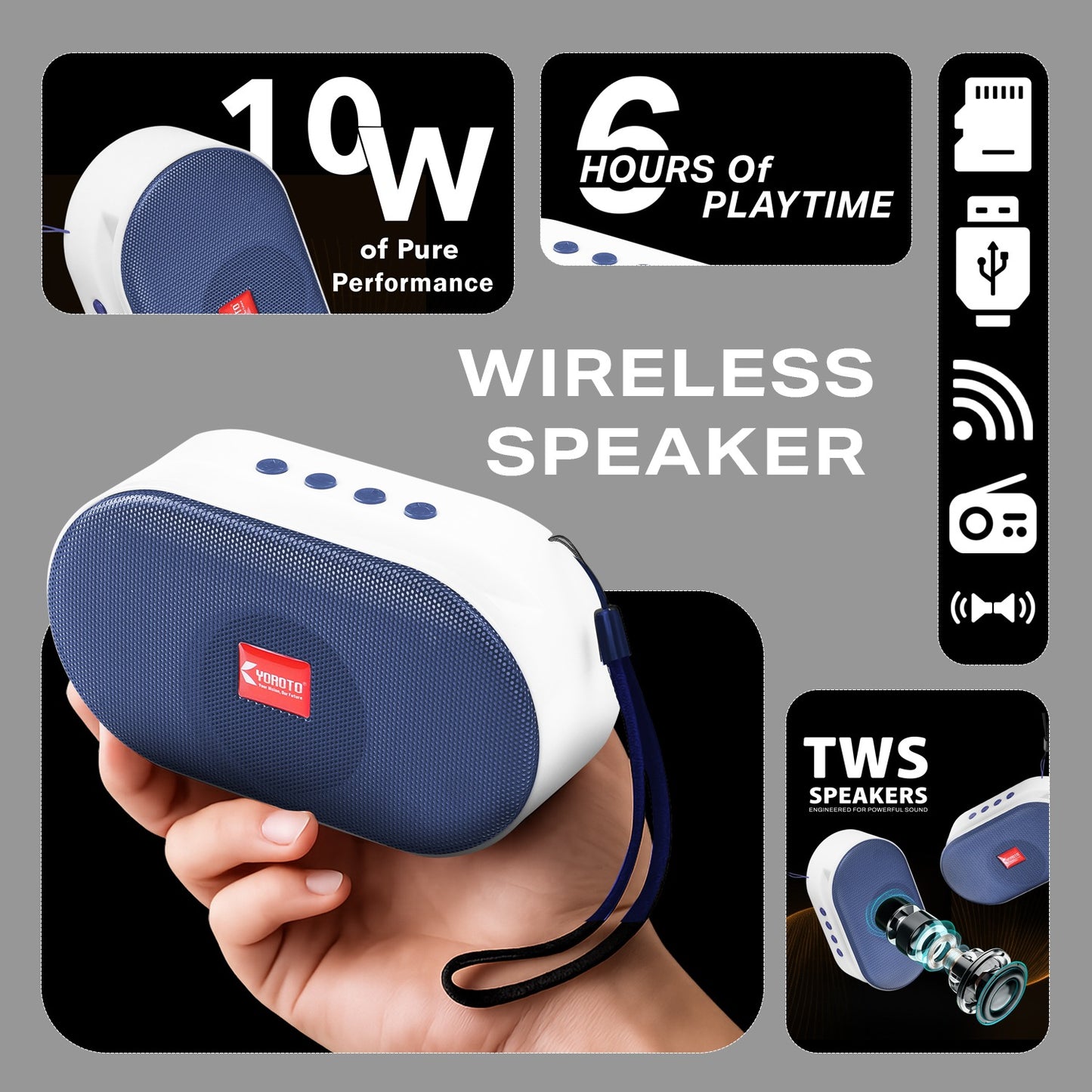 Portable Bluetooth Speaker High Bass YOROTO A012 Wireless Speaker