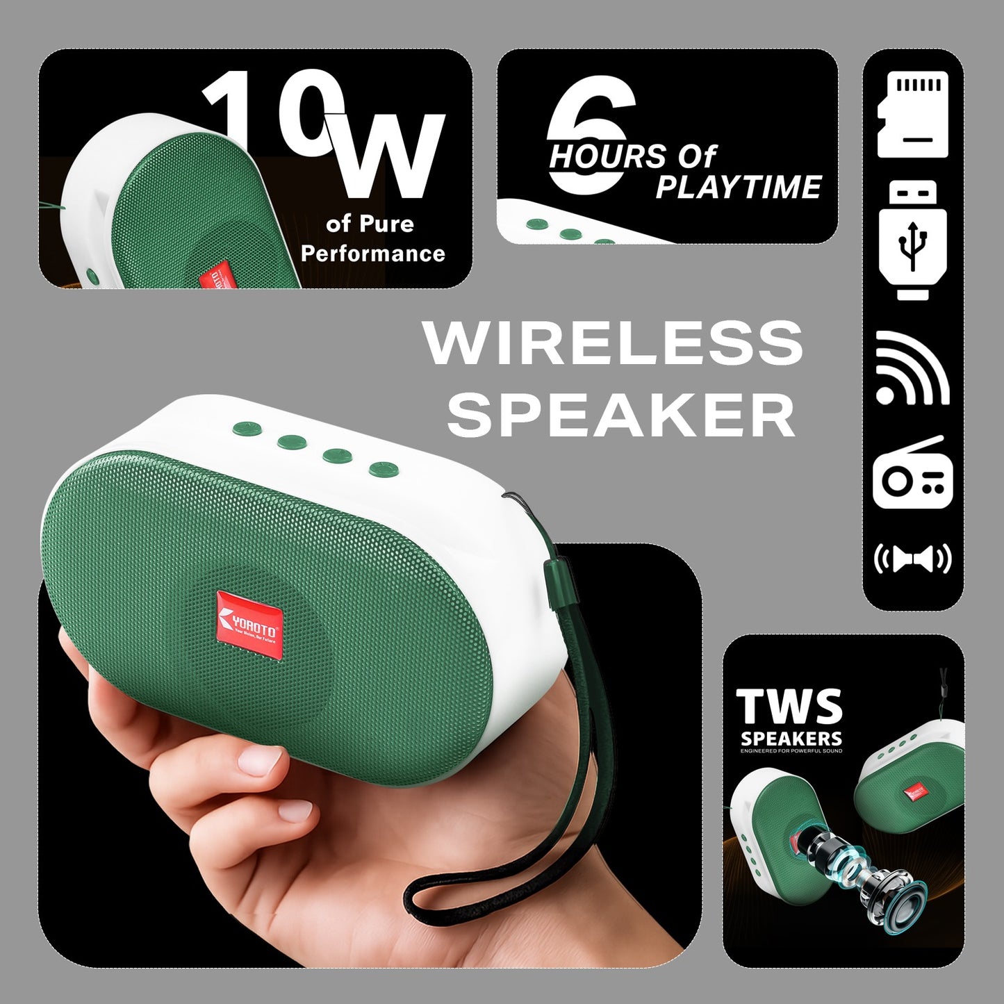 Portable Bluetooth Speaker High Bass YOROTO A012 Wireless Speaker