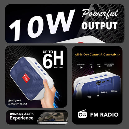 Bluetooth Speaker 10W High Bass YOROTO Portable Thunder Sound Blue Stereo Speaker A011