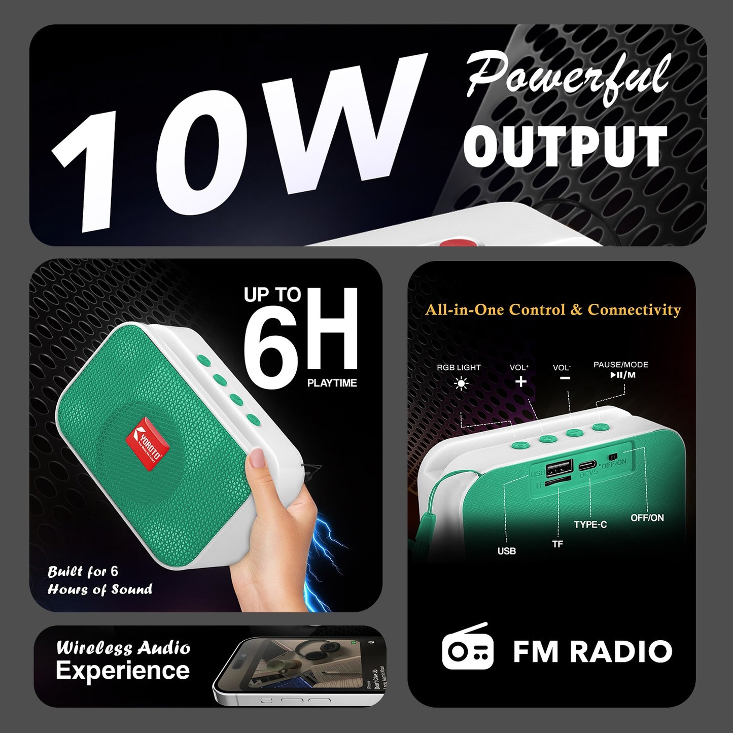 Bluetooth Speaker 10W High Bass YOROTO Portable Thunder Sound Blue Stereo Speaker A011