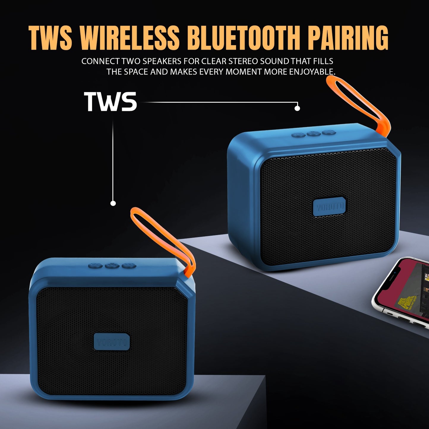 Wireless Bluetooth Speaker 8W 6H Playback TWS Pairing All-In-One Connectivity YOROTO YO-353