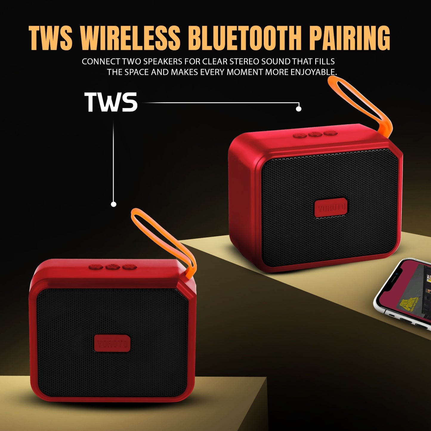 Wireless Bluetooth Speaker 8W 6H Playback TWS Pairing All-In-One Connectivity YOROTO YO-353