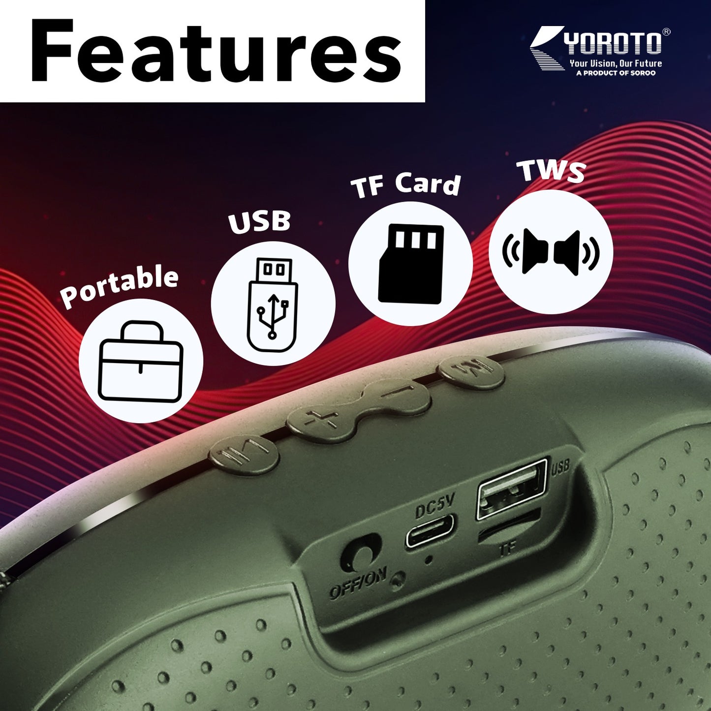 Wireless Bluetooth Speaker 20W Thunder Sound YOROTO YO-364 BTL High Bass Portable Speaker Green