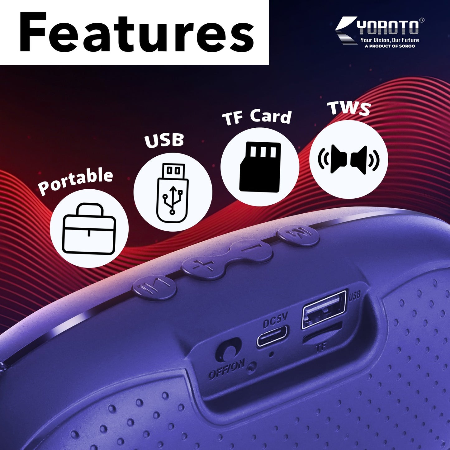 Wireless Bluetooth Speaker 20W Thunder Sound YOROTO YO-364 BTL High Bass Portable Speaker Green