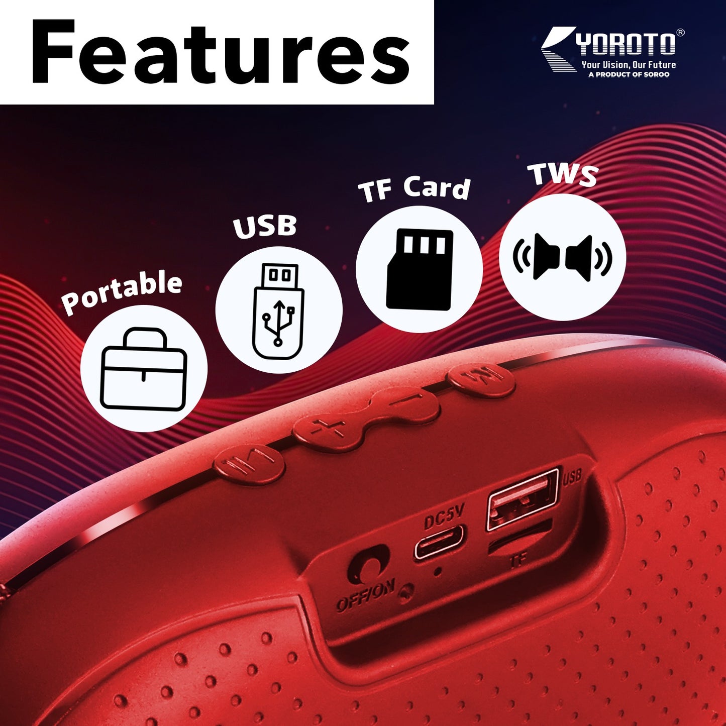 Wireless Bluetooth Speaker 20W Thunder Sound YOROTO YO-364 BTL High Bass Portable Speaker Green