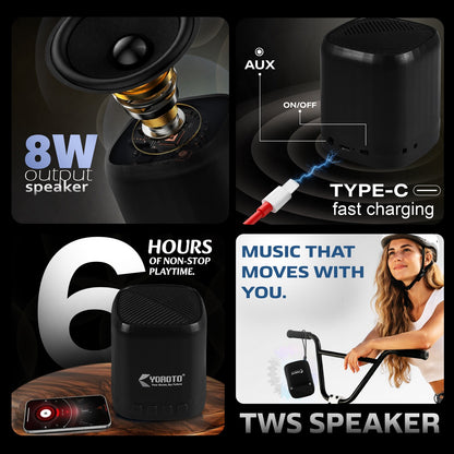 Wireless Bluetooth Speaker 8W Thunder Bass 6H Playtime Black YOROTO YO-366 BTL