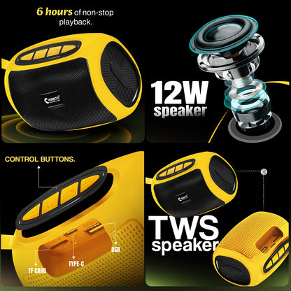 Wireless Bluetooth Speaker 12W TWS 6H Playback USB TF Card YOROTO YO-373-BT