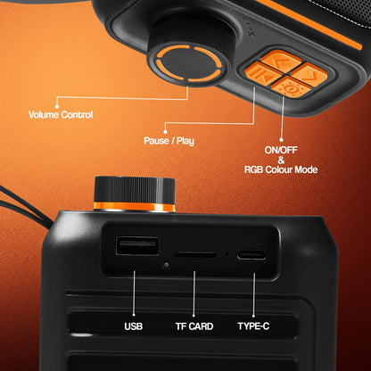 Wireless Bluetooth Speaker Thunder Bass TWS Black Orange YOROTO YO-374-BT 12W
