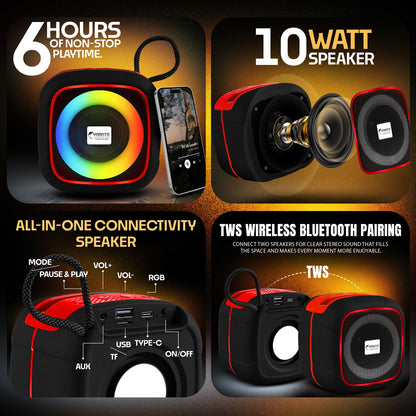 Wireless Speaker 10W RGB Thunder Bass TWS Bluetooth Speaker YO-375-BTL Black Red YOROTO