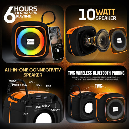 Wireless Speaker 10W RGB Thunder Bass TWS Bluetooth Speaker YO-375-BTL Black Red YOROTO
