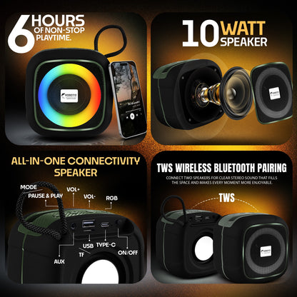Wireless Speaker 10W RGB Thunder Bass TWS Bluetooth Speaker YO-375-BTL Black Red YOROTO