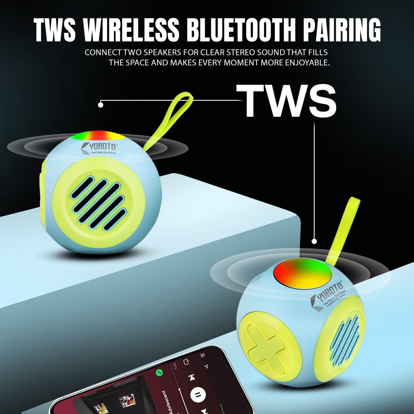 Wireless Bluetooth Speaker 12W 6H Playtime TWS Pairing All-In-One Connectivity YOROTO YO-390