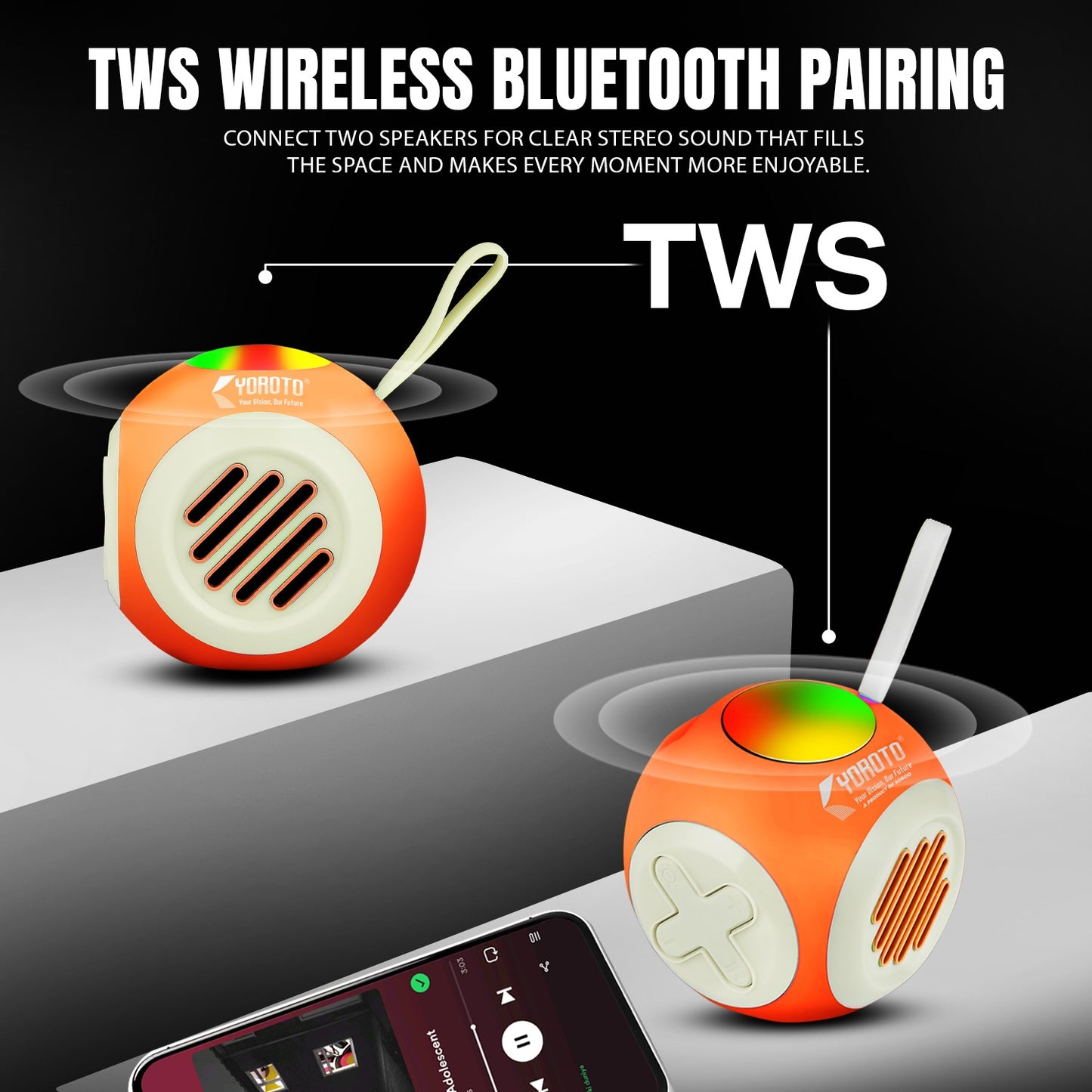 Wireless Bluetooth Speaker 12W 6H Playtime TWS Pairing All-In-One Connectivity YOROTO YO-390