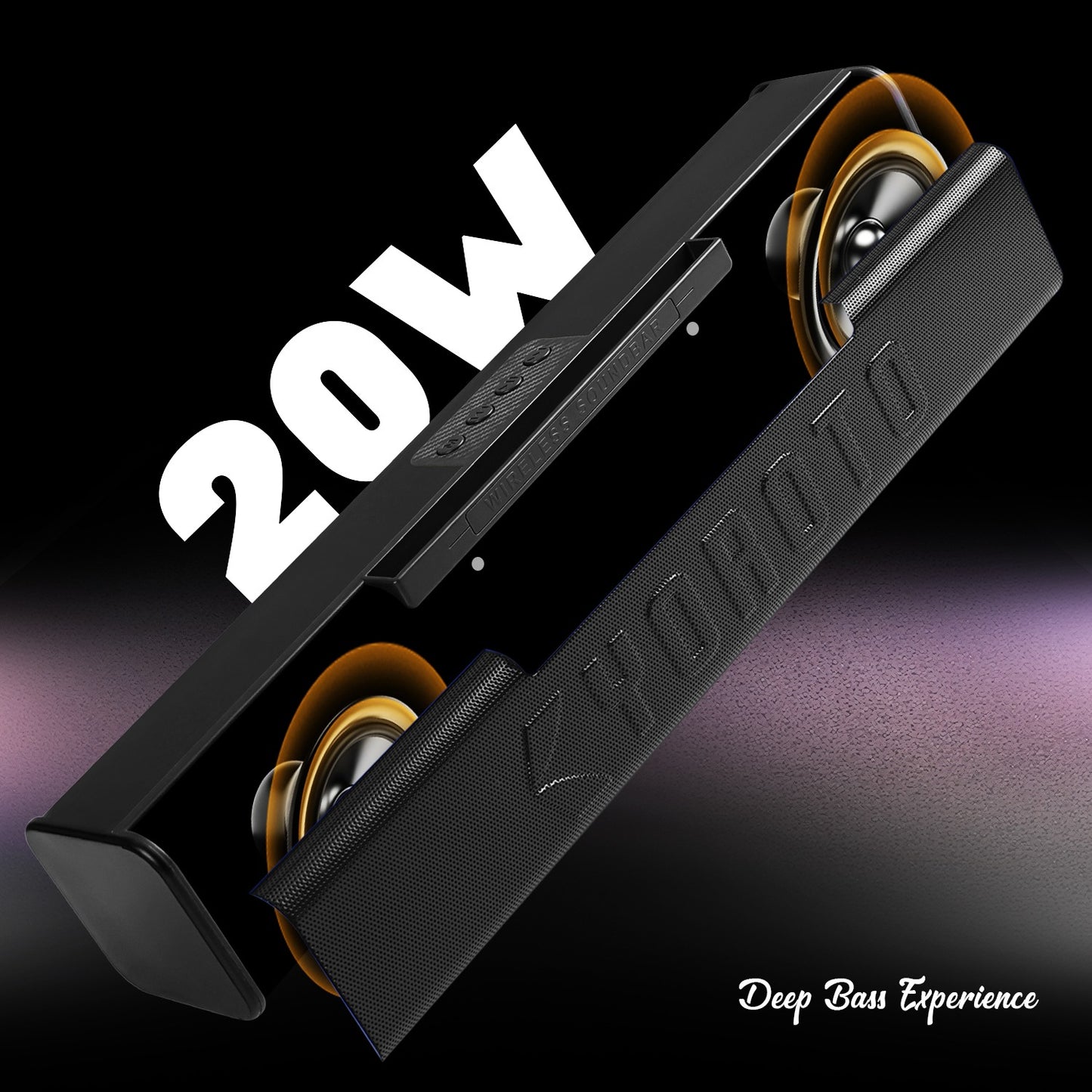 Wireless Bluetooth Soundbar 20W RGB Light Punchy Bass Speaker Blue Black YOROTO YO-413BTL